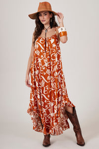 Yacamim C2 Long Printed Dress with Adjustable Straps Orange