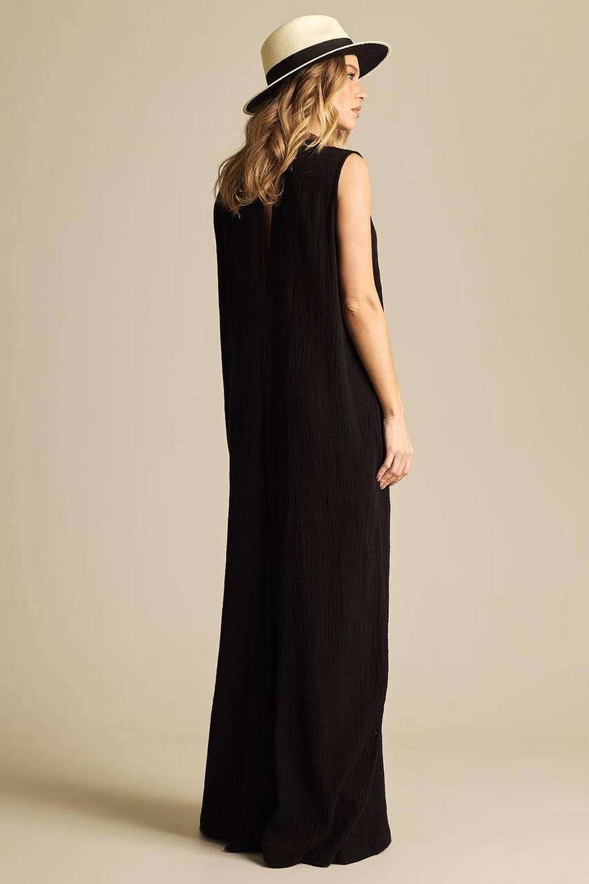 Yacamim Black Sleeveless Wide-Leg Jumpsuit
