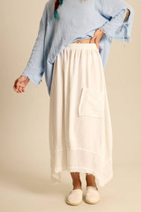 Yacamim White Linen Midi Skirt with Large Pocket