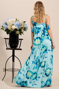 Yacamim E8 Light Blue Printed One Shoulder Long Dress with Straps