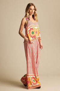 Yacamim Red Striped Elasticated Wide-Leg Pants A33