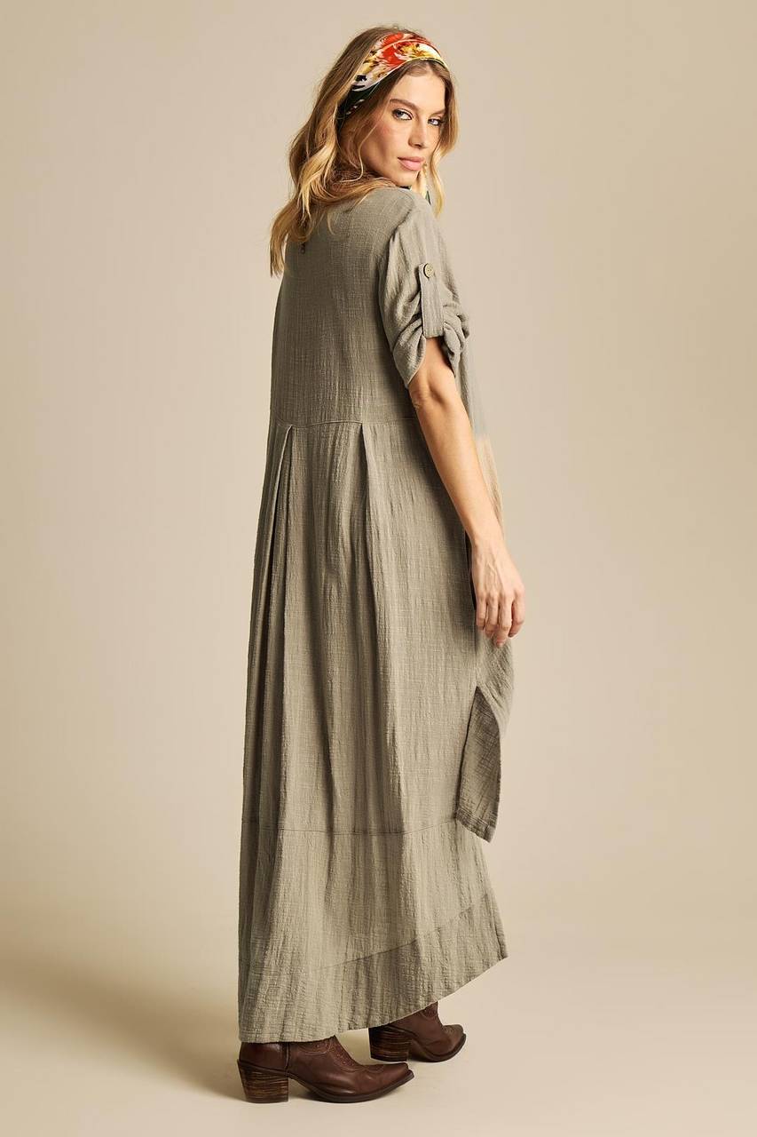 Yacamim C9 Extended Back Midi Dress in Green Tone