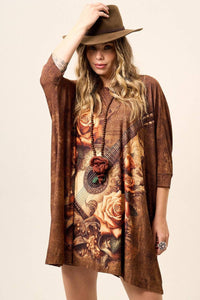 Yacamim Brown Guitar Print Loose Tunic