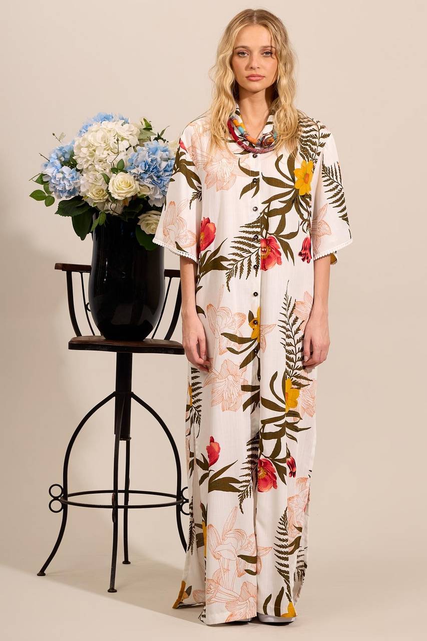 Yacamim Long Shirt with Side Slits Printed M3