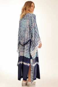 Yacamim Blue Digital Print Tie-Dye Long Kimono