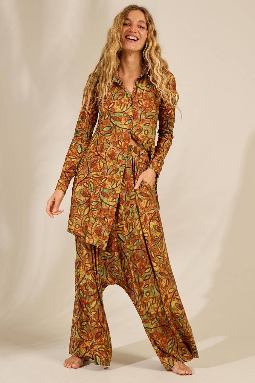 Yacamim Printed Shirred Waist Harem Pants