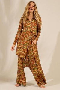 Yacamim Printed Shirred Waist Harem Pants