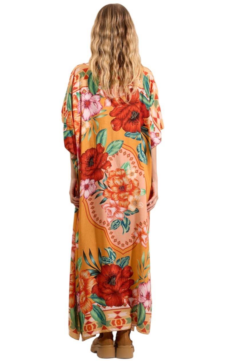 Yacamim J1 Wide Orange Printed Kaftan