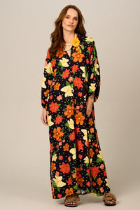 Yacamim N3 Black Floral Loose Long Shirt