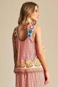 Yacamim Striped Red Crochet Strap Tank Top A34