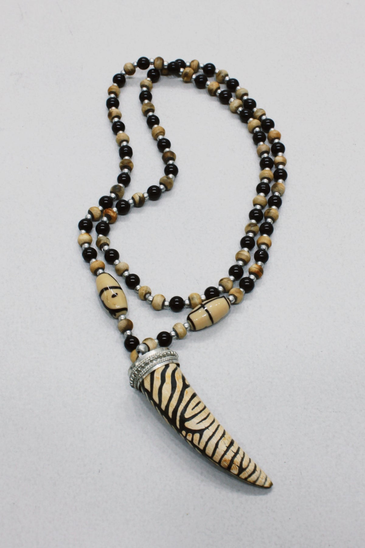 Yacamim #621 Handmade Necklace with Beige Wood Tooth Pendant