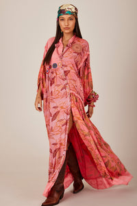 Women's Long Dress with Pink Patchwork Crochet Yacamim D14