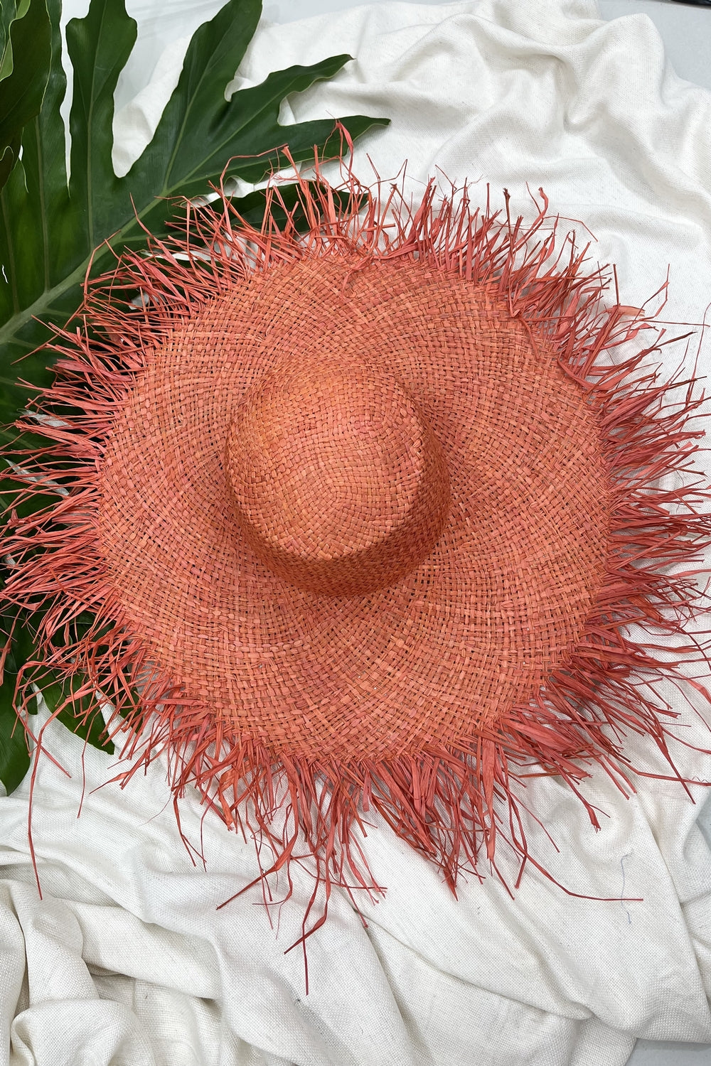 Large Frayed Orange Straw Hat Yacamim #91