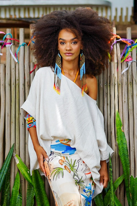 Wide Boat Neck Beige Bat Sleeve Top Bahêa Yacamim R1 Collection