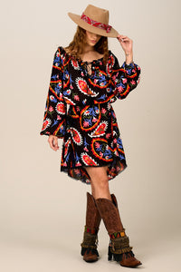 Yacamim C22 Black Cashmere Print Short Dress