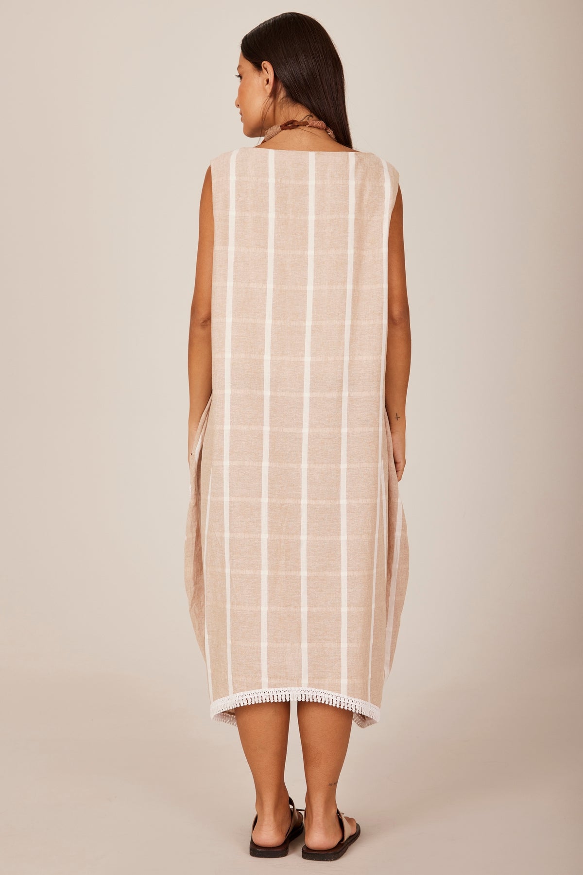 Yacamim C17 Beige Plaid Midi Tank Dress