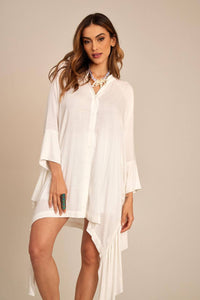 White Yacamim Loose Shirt with Side Ruffles