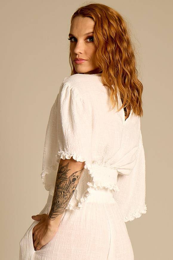 Yacamim White Ruffled Wrap Cropped A30