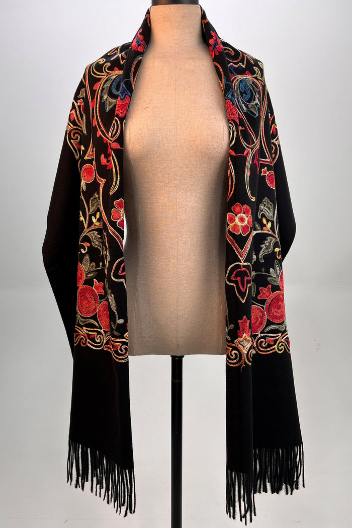 Yacamim Black Embroidered Cashmere Scarf #312
