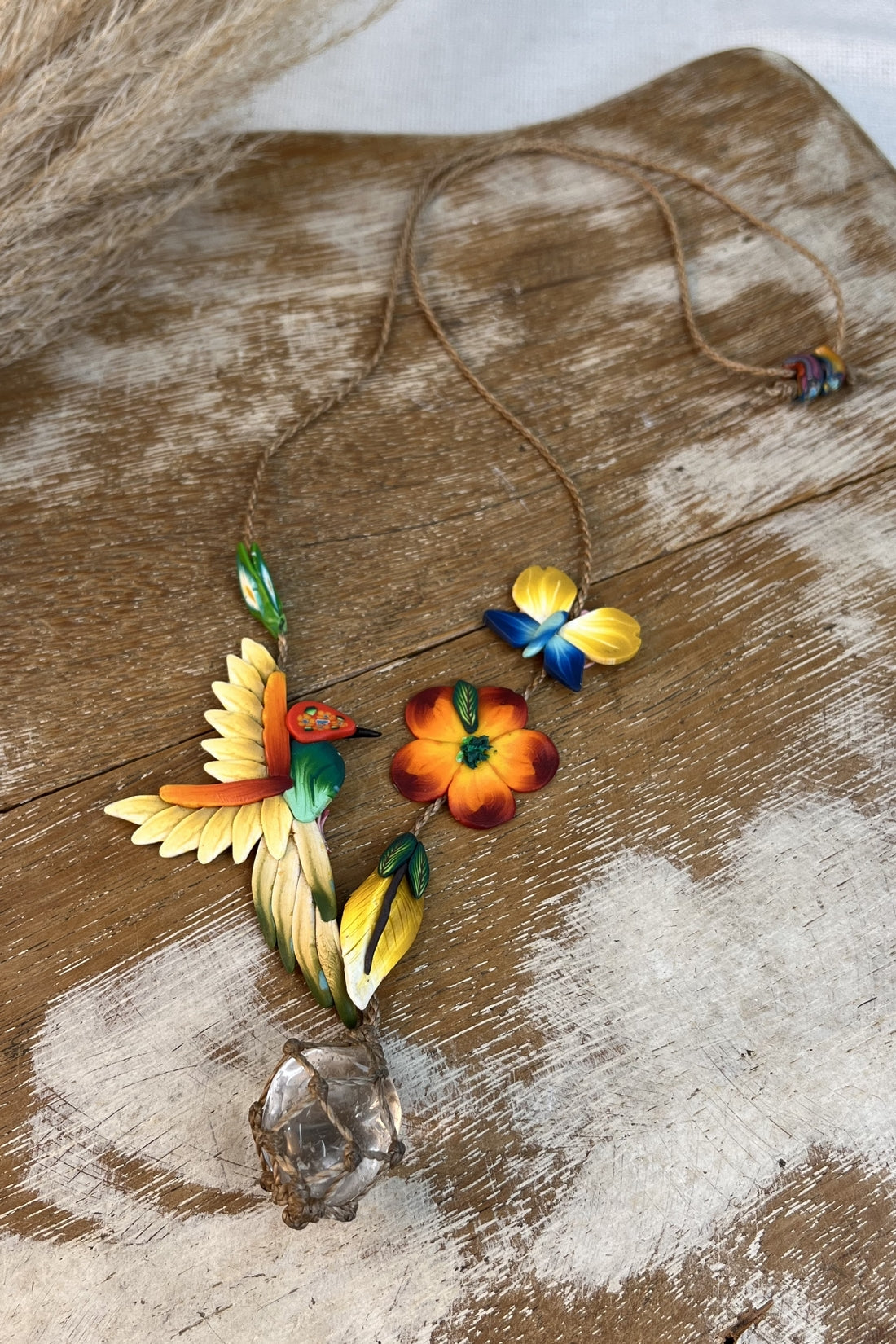 Handmade Fimo Necklace Patua with Macrame and Yacamim Stone #286