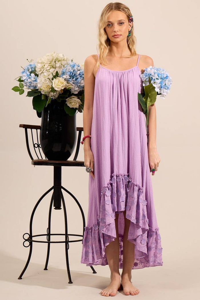 Yacamim Lilac Broderie Ruffle Adjustable Strap Mullet Dress D30