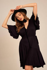 Yacamim Black Wrap Mini Dress