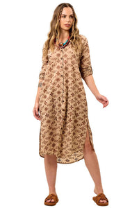 Light Brown Yacamim M6 Embroidered Midi Shirtdress