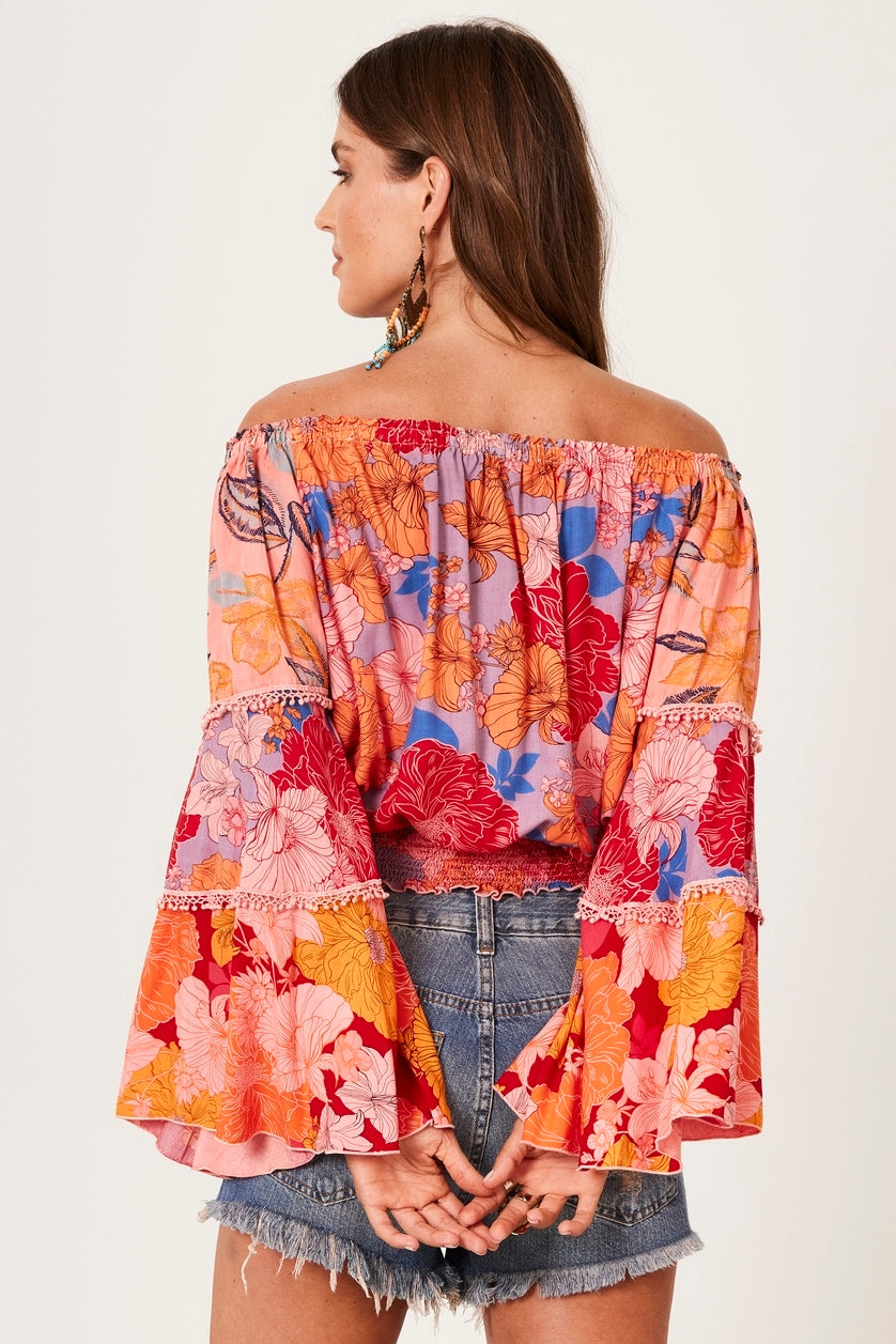 Gypsy Blouse with Pink Patchwork Flare Sleeves Yacamim B8