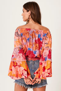 Gypsy Blouse with Pink Patchwork Flare Sleeves Yacamim B8