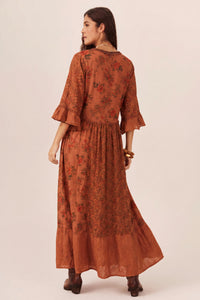 Long Dress With Broderie Details Terracotta Patchwork Yacamim C4