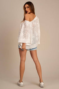 White Basic Yacamim Embroidered Drop-Shoulder Tunic
