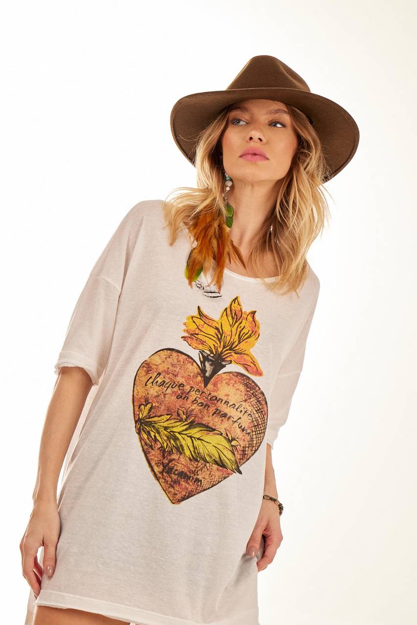 White Oversized Drop Shoulder T-Shirt with Exclusive Yacamim Print