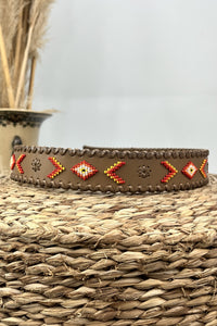 Yacamim Beaded Leather Belt with Old Gold Buckle #10