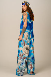 Yacamim Blue Jumpsuit with Rose Print O9