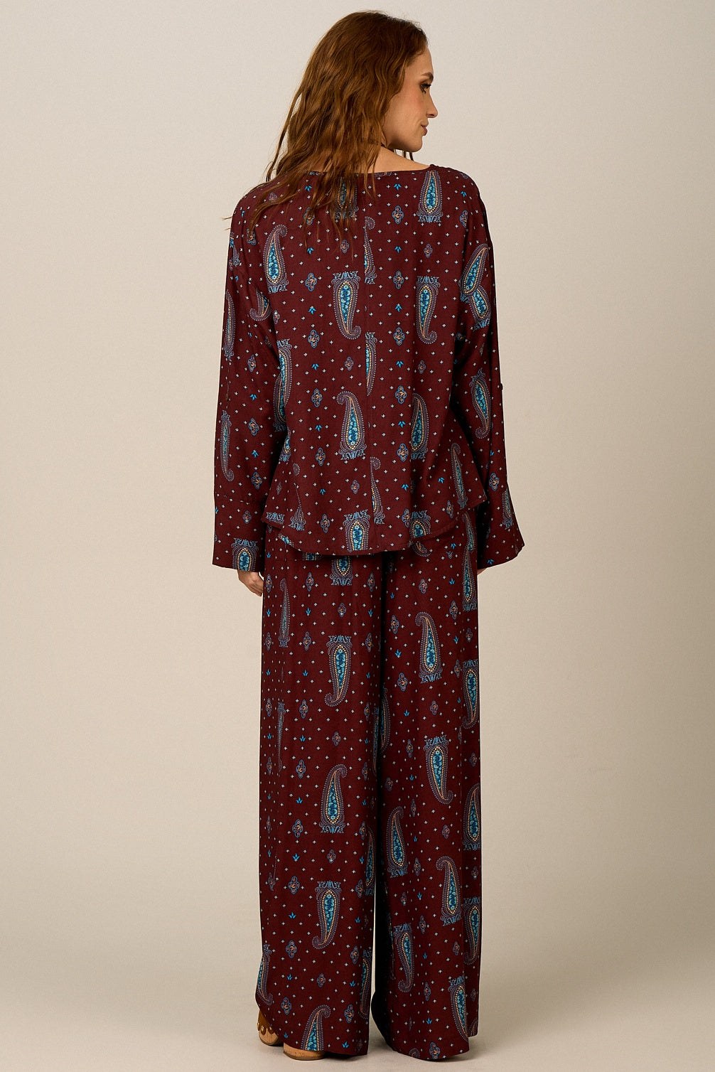 Yacamim Brown Paisley Print Palazzo Pants A21