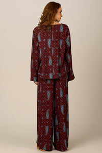 Yacamim Brown Paisley Print Palazzo Pants A21