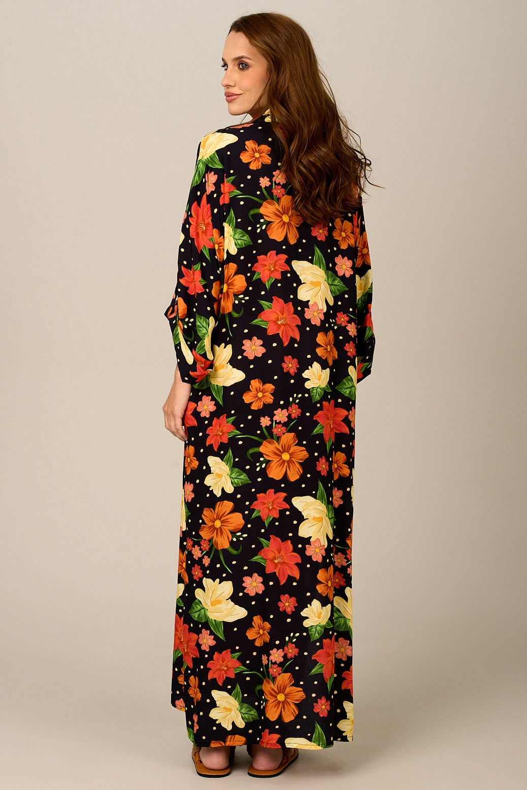 Yacamim N3 Black Floral Loose Long Shirt