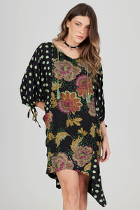 Short Dress with Black and Green Polka Dot Patchwork Yacamim D8