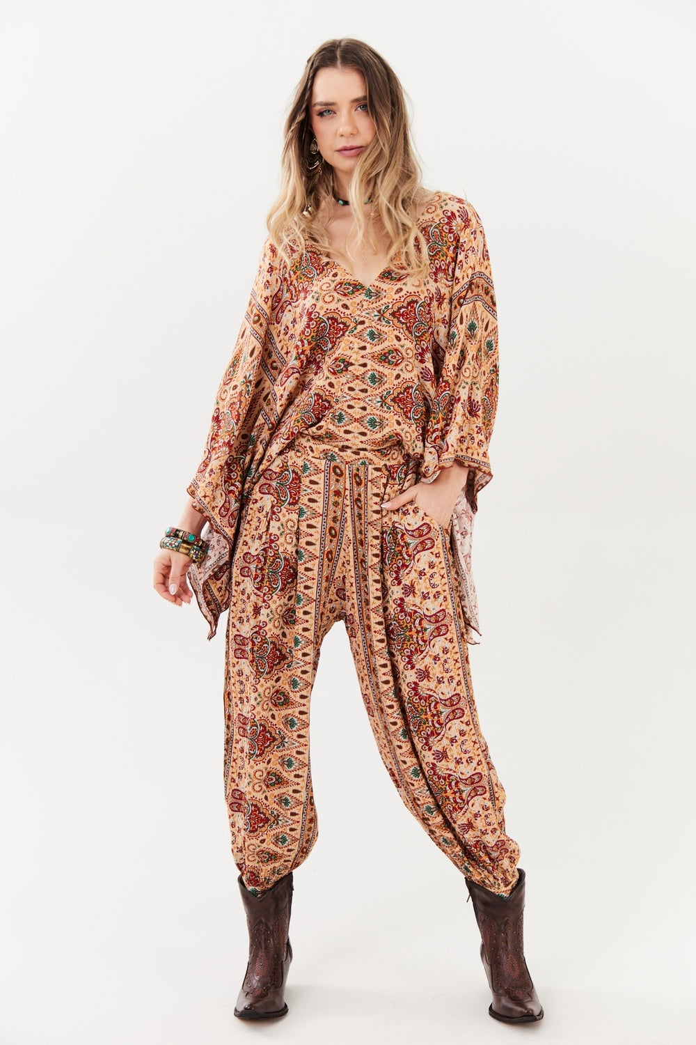 Yacamim A33 Beige Paisley Pocket Pants