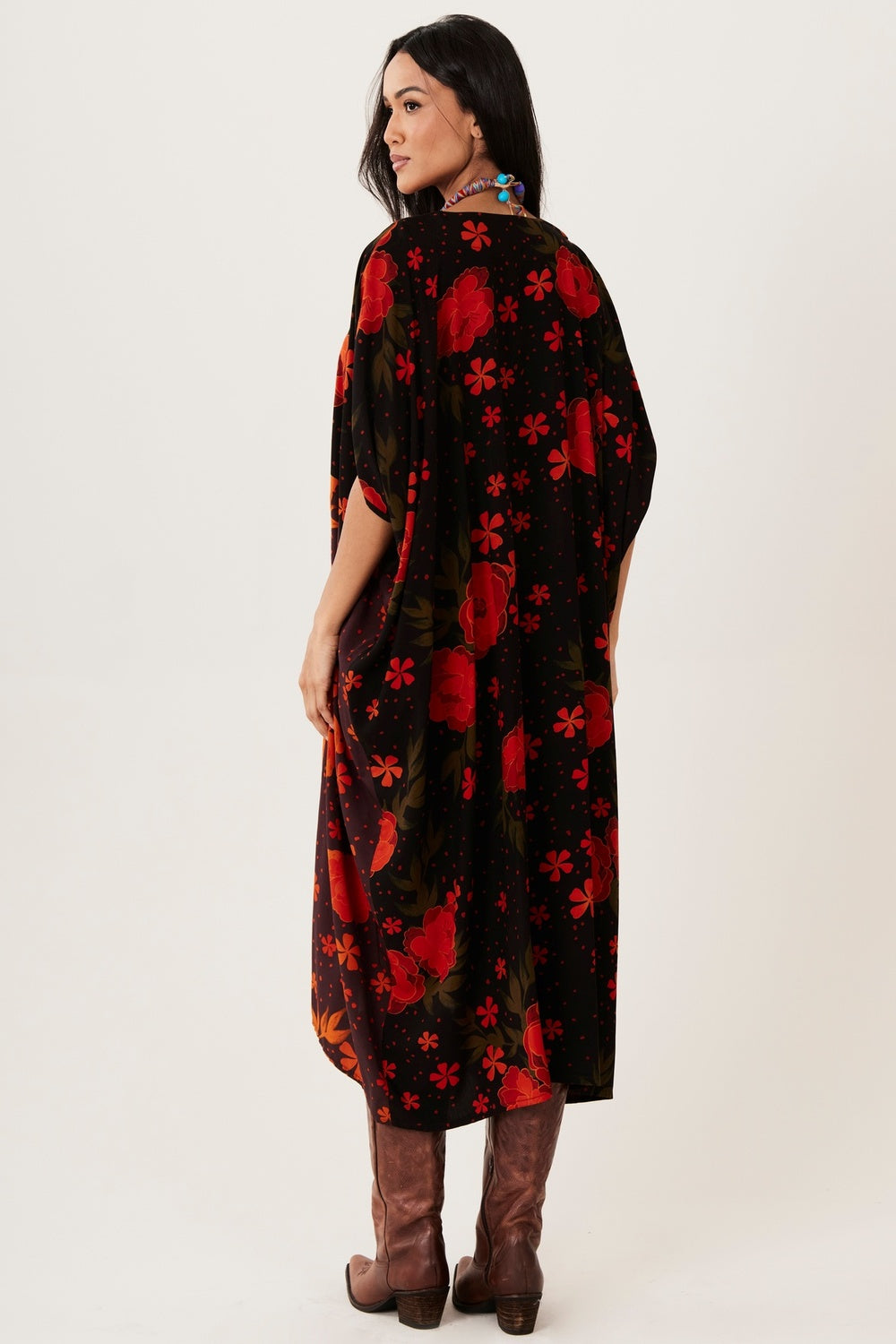 Black and Red Patchwork Kaftan Midi Yacamim J3