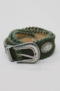 Yacamim Dark Green Leather Belt with Metallic Buckle #665