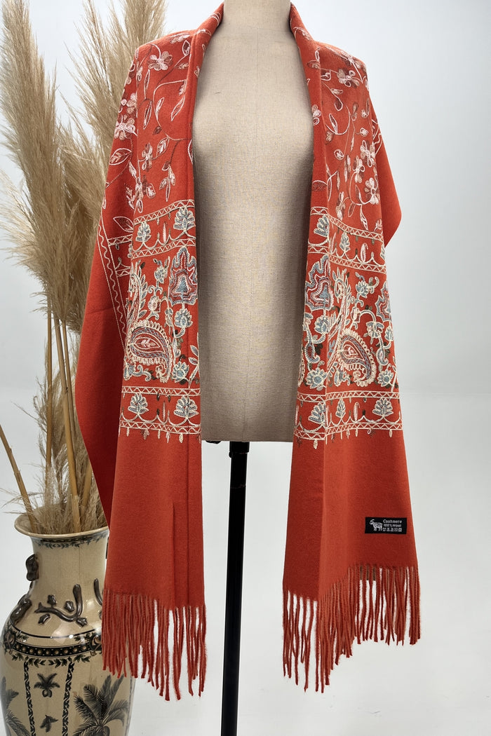 Yacamim Embroidered Orange Cashmere Scarf #242