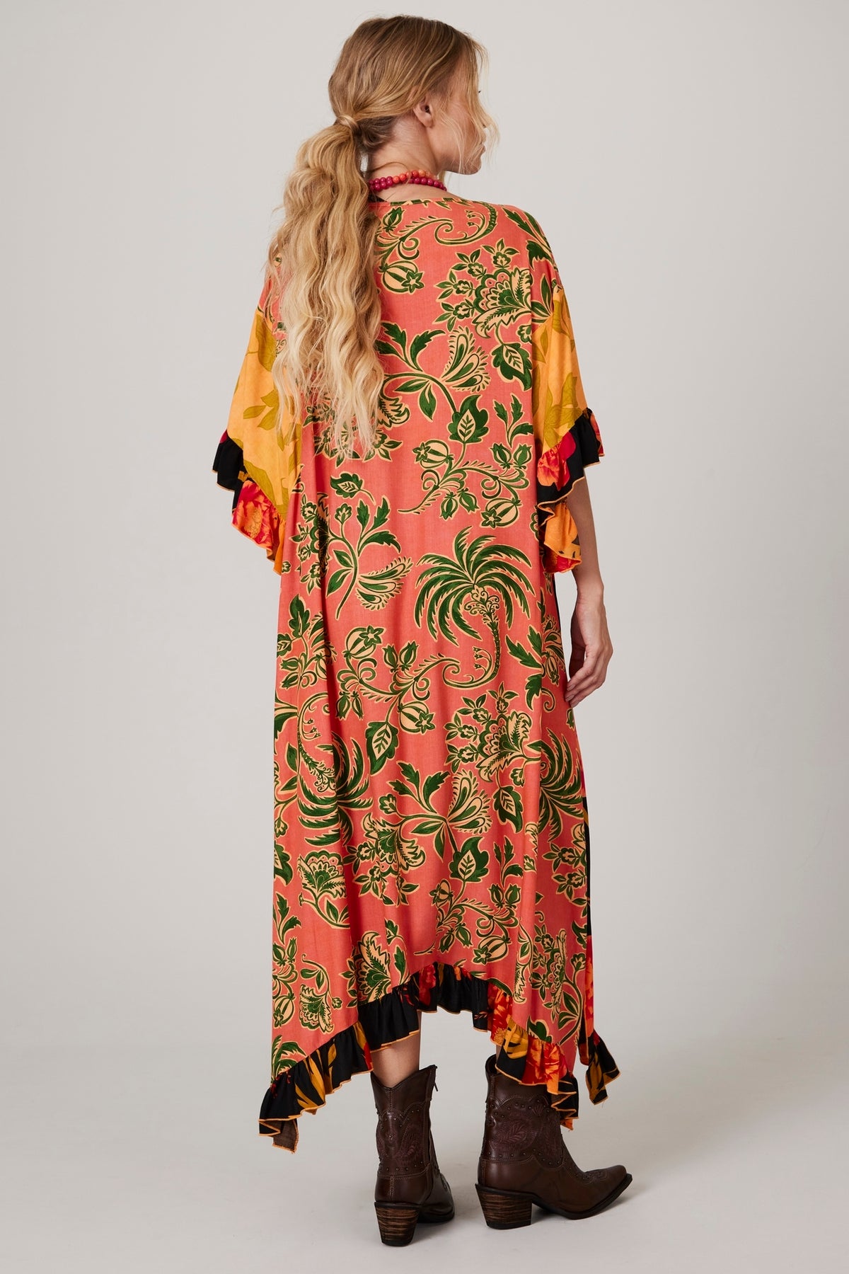 Yacamim J6 Loose Orange Printed Patchwork Kaftan