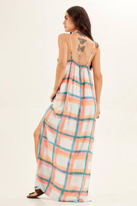 Yacamim Plaid Print Long Dress with Adjustable Straps