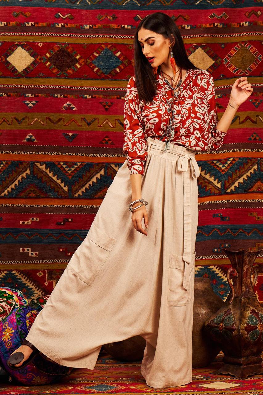 Yacamim Beige Sarouel Trousers with Pockets