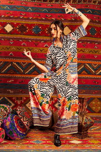 Yacamim Long Jumpsuit with Short Sleeves Animal Print