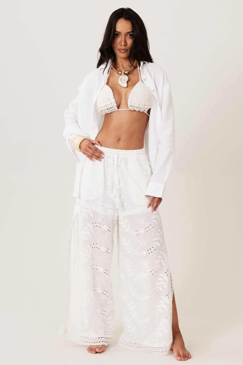 Yacamim H1 White Broderie Trousers with Lace