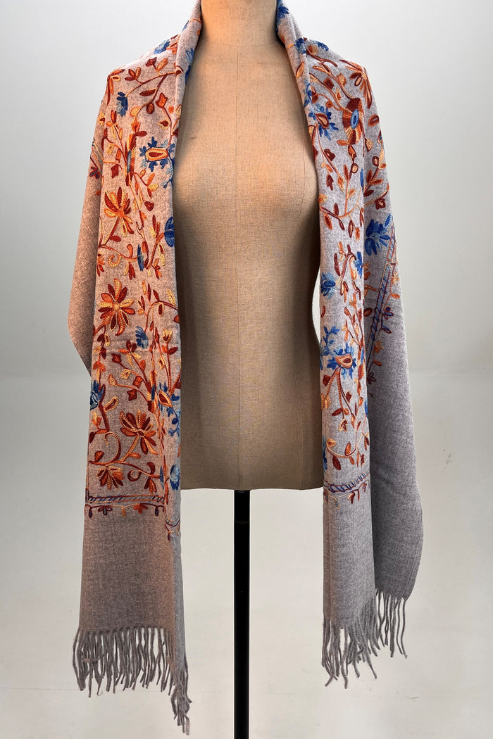 Yacamim Embroidered Gray Cashmere Scarf #314