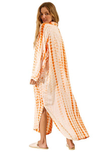 Yacamim Digital Tie Dye Print Long Orange Shirt