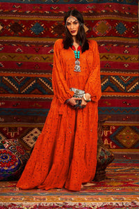 Yacamim Orange Broderie Puffed Sleeve Maxi Dress
